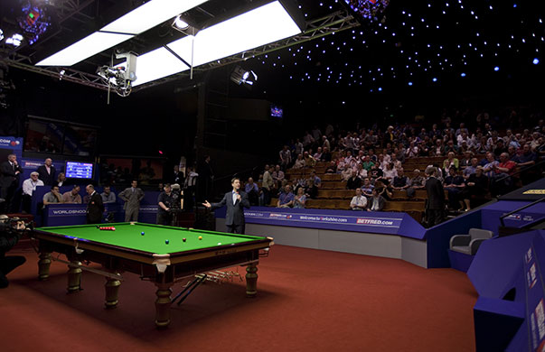 Campaigning with Clegg: Nick Clegg addresses the audience at the World Snooker Championships 