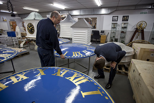 Campaigning with Clegg: Nick Clegg inspects a clock at the Smith of Derby clock factory in Derby
