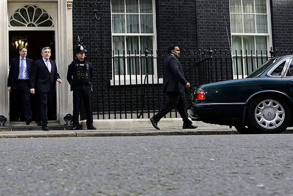 brown calls election: Gordon Brown leaves 10 Downing Street 