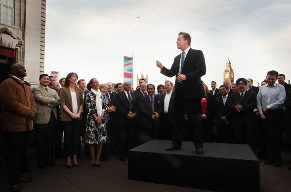 brown calls election: Conservative party leader David Cameron speaks to supporters
