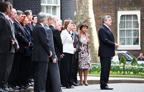 24 hours in pictures: London, UK: With his cabinet behind him Gordon Brown speaks to the press