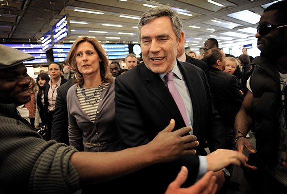 brown calls election: The PM and his wife arrive at St Pancras station 