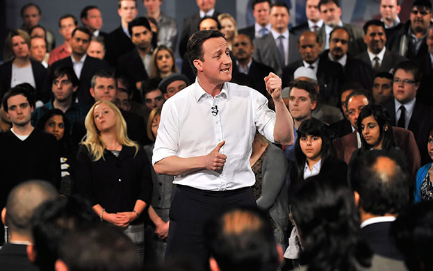 Election campaign: David Cameron speaks to party faithful at Leeds City Museum