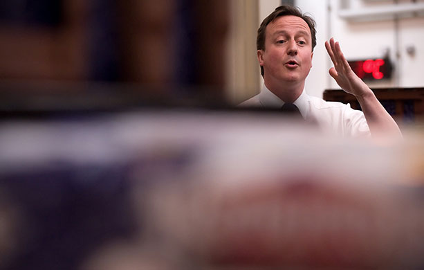 Election campaign: David Cameron addresses the Warburtons bread factory in Bolton