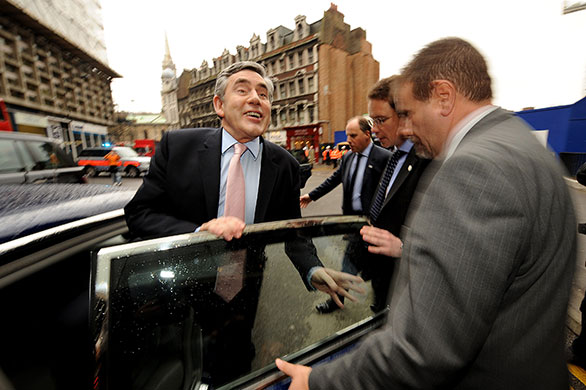 Election campaign: Prime Minister Gordon Brown gets into his car at Centre Point 