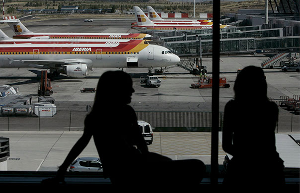British Airways merger: 2008: Iberia planes at Barajas airport in Madrid