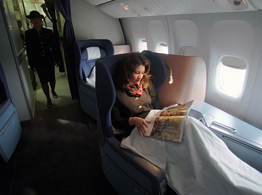 British Airways merger: 1997: flying bed in the First class cabin in a new long-range Boeing 777 