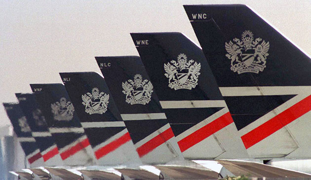 British Airways merger: 1996: A Line Of British Airways Jumbo Jets At Heathrow's Terminal 4