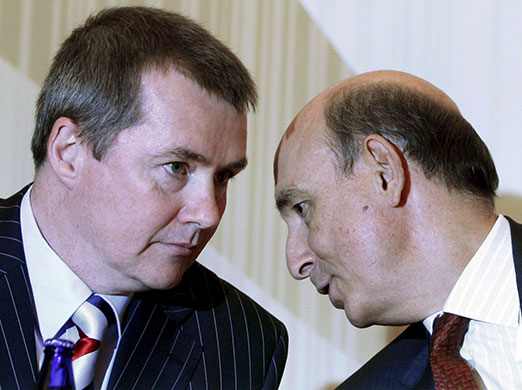 British Airways merger: 2008: Iberia's Chairman, Fernando Conte, right, speaks with Willie Walsh