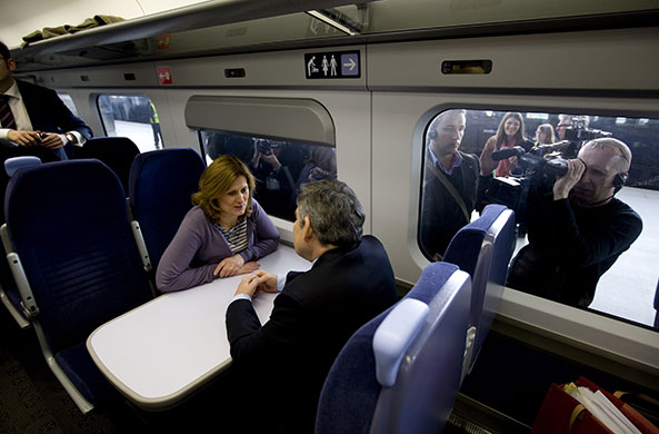 Martin Argles: First day of the campaign: Gordon Brown and Sarah at Paddington Station