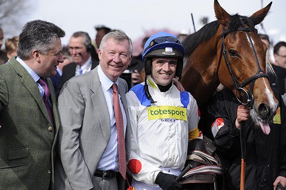 Grand National day one: What A Friend co-owner Sir Alex Ferguson with Ruby Walsh & Paul Nichols