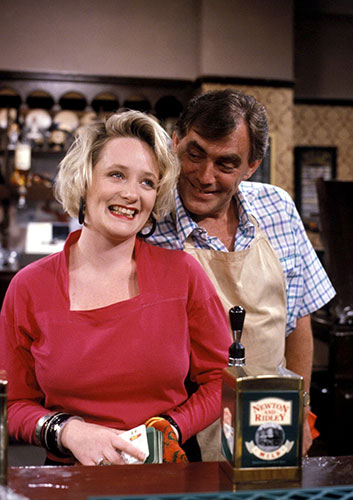 Jack Duckworth: 1989: Jack Duckworth [Bill Tarmey] chats-up barmaid Tina Fowle