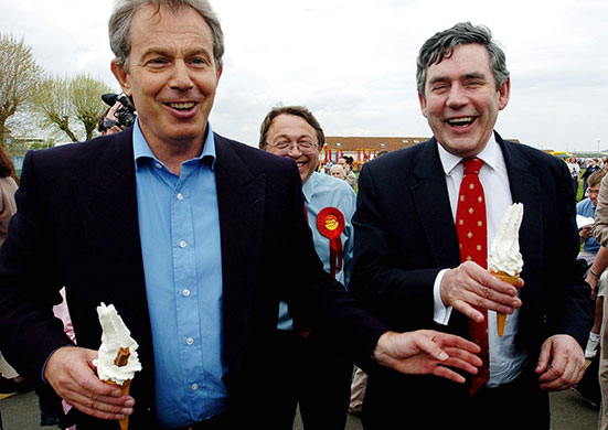 Gordon Brown: Prime Minister Tony Blair and Gordon Brown with '99' ice creams