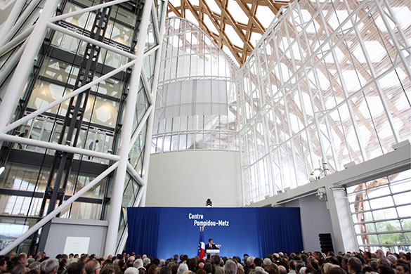 Metz Pompidou: Nicolas Sarkozy delivers a speech during the inaugural ceremony