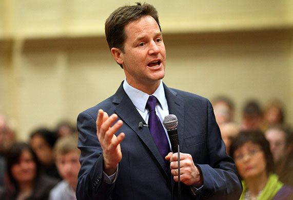 Liberal Democrat cabinet: Liberal Democrat leader Nick Clegg makes a speech in Burnley