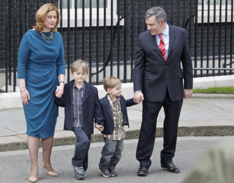 Gordon Brown with Sarah and children in Downing Street after his resignation