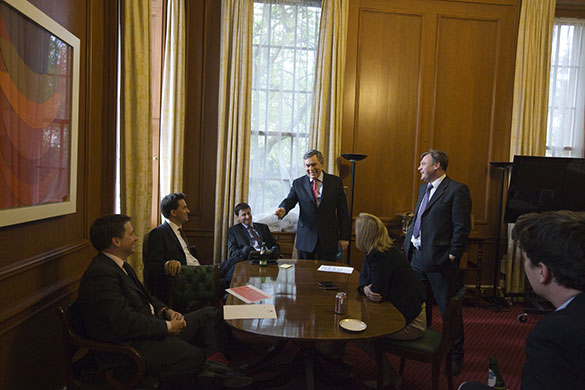 Behind the scenes: Behind the scence: Gordon Brown waiting for call from Nick Clegg and making jokes