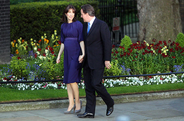 Cameron's big day: David Cameron and his wife Samantha arrive at No 10