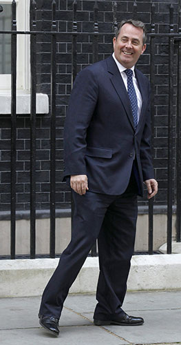 Conservatives arrive: Defence Secretary Liam Fox leaves 10 Downing Street