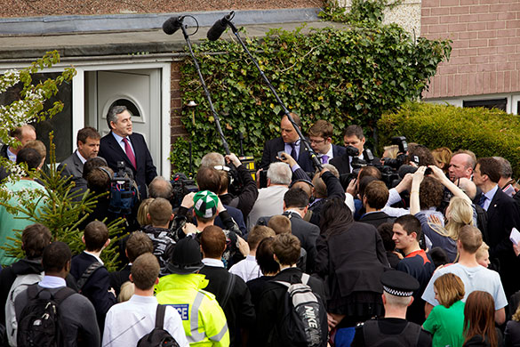The Guardian's election : Prime minister Gordon Brown leaving the home of Gillian Duffy 