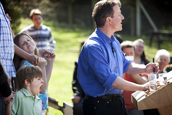 The Guardian's election : David Cameron gives a speech at the Sun Inn pub 