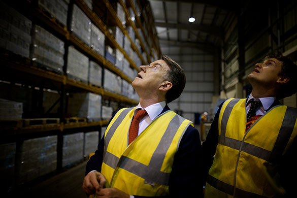 Guardian election: Peter Mandelson visit to Johnson Tiles in Stoke on Trent