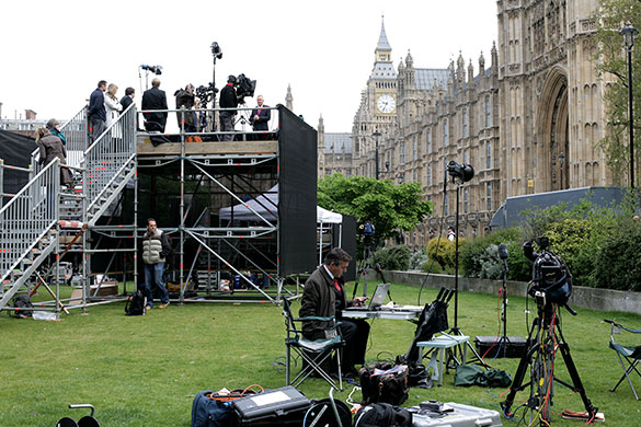 Guardian election: Media on Abingdon Green, by the Houses of Parliament