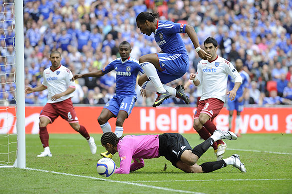 FA Cup Final: Didier Drogba leaps over David James after his effort comes off the post 