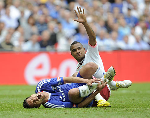 FA Cup Final: Michael Ballack is cropped by Kevin Prince Boateng