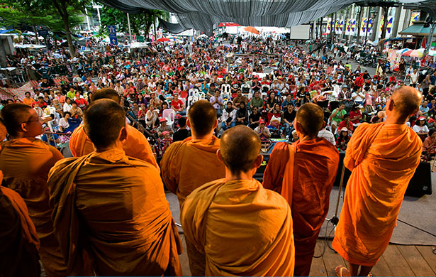Thailand protests: Buddhist monks pray for peace on the anti-government red shirt protesters