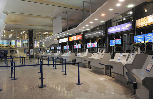 Volcanic ash: A general view of the deserted check-in area of Leeds Bradford Airport