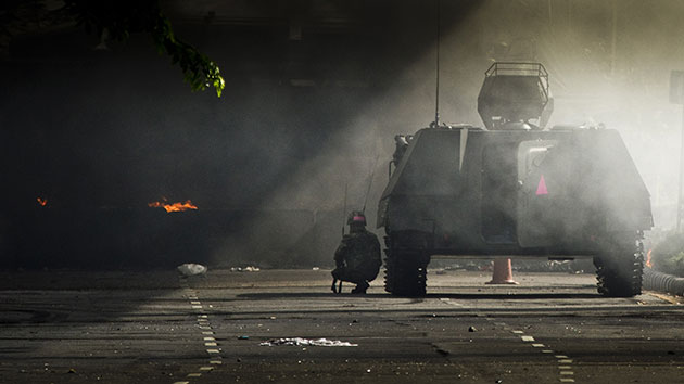 protests in Thailand: Soldiers and armored personnel carriers near Lumpini Park