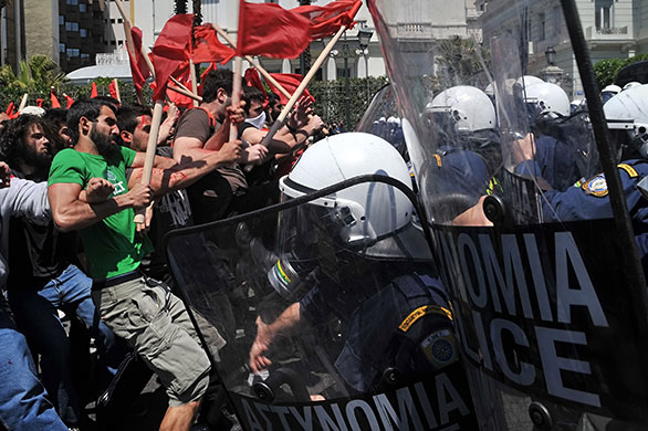 May Day protests: Athens, Greece: Demonstrators clash with police