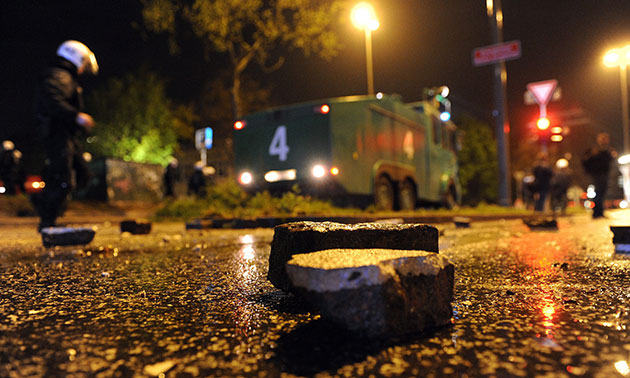 May Day protests: Hamburg, Germany: Large stones lie in a street