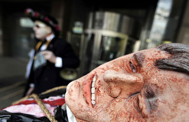 May Day protests: London, UK: An effigy of Gordon Brown
