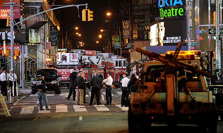 Police block traffic around Times Square after the discovery of a car bomb
