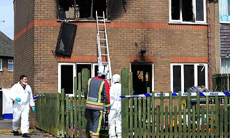The scene of the house fire in Buxton, in which two children died