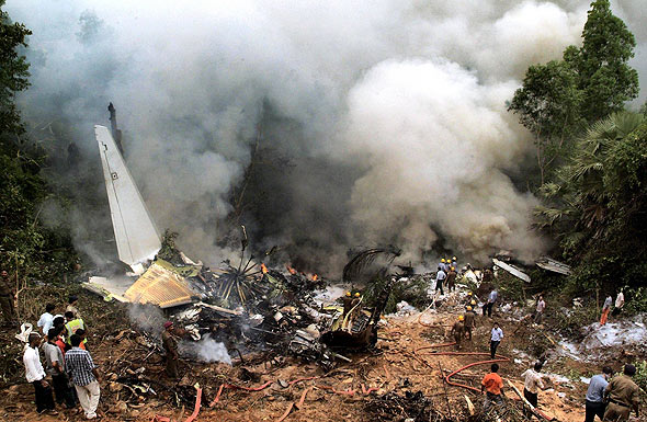 Wreckage of Air India plane that crashed in Mangalore