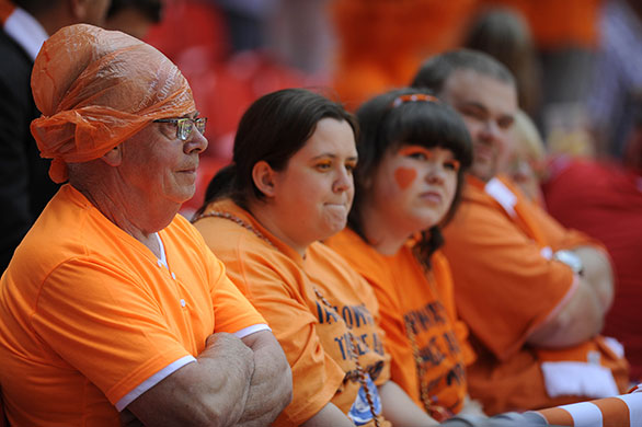 Play off Final: Blackpool fan wears a carrier bag on his head