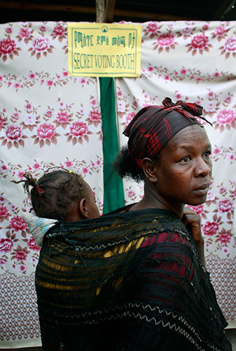 Ethiopia elections: An Ethiopian woman waits to cast her vote in Nazret, Ethiopia,