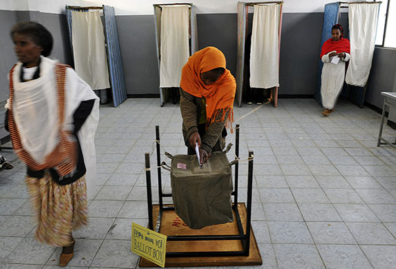 Ethiopia elections: An Ethiopian woman casts her vote at a polling station in Addis Ababa