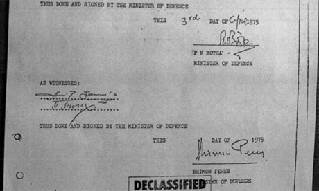 The secret military agreement signed by Shimon Peres and P W  Botha