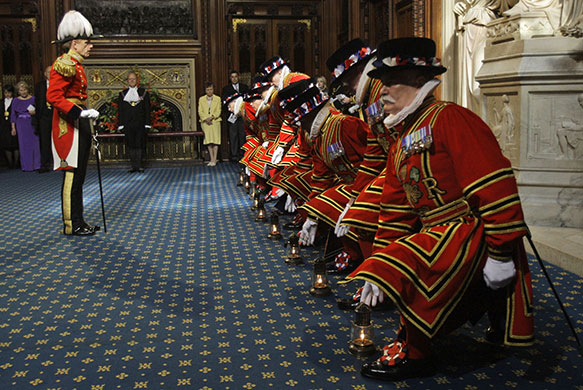 state opening: Yeomen of the Guard conduct a ceremonial search in Westminster 