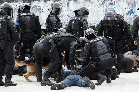24 hours in pictures: Bratislava, Slovak Republic: Riot police arrest right-wing extremists