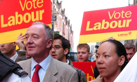 Oona King and Ken Livingstone campaigning in Brick Lane during the 2005 election.
