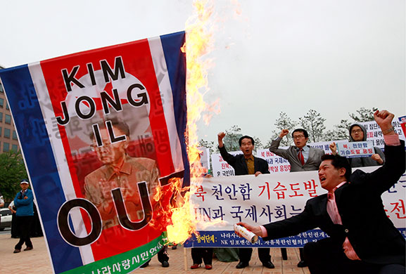 Korea crisis: South Korean activists during a rally against North Korea