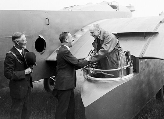 Channel crossings: 1929: Sir Sefton Brancker greets Monsieur Bleriot