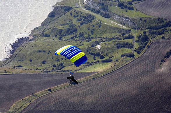 Channel crossings: 2008: Yves Rossy from Switzerland parachutes to ground