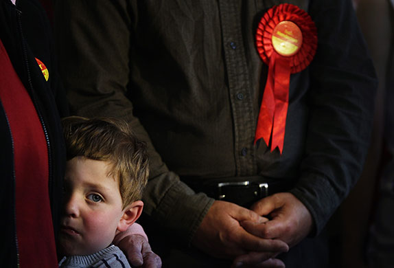 Election week five: A boy listens to the Prime Minister Gordon Brown in Ipswich