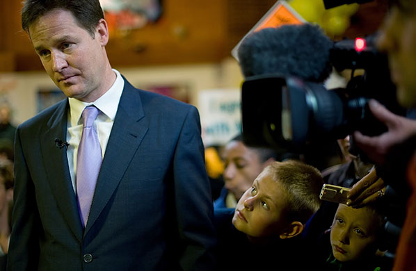 Election week five: Nick Clegg is watched by boys at Palace Project community centre Streatham